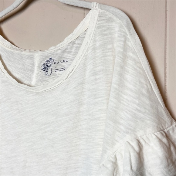 Anthropologie Pilcro Heritage Femme Tee XL ivory cream ruffle sleeve t-shirt top - Picture 7 of 15